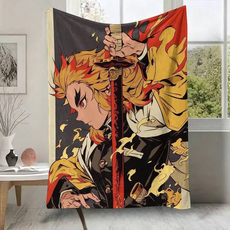 Flame Hashira Rengoku Kyojuro Flannel Blanket Demon Slayer Anime Character Plush Throw Blanket For Couch Bedroom Travel - Colour 1 - View 1