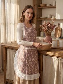 1pc Multicolor Floral Lace Trim Apron, Women's Apron, Fashionable, Breathable, Flower Arrangement Apron, Home Apron, Suitable For Kitchen Cooking, Baking, Gardening, Party Scenes, Lightweight, Household Style - Multicolor - View 15