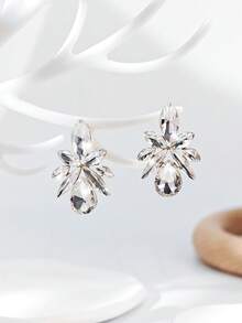 1 par de pendientes de mujer con forma de lágrima, florales de colores y diamantes, adecuados para salir (la tarjeta es solo de referencia, la tarjeta es aleatoria) - Blanco - Ver 5