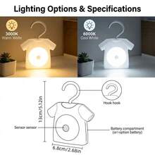 新款 LED 感應式智能小夜燈,電池供電,適用於浴室、床頭、房間、走廊、衣櫥及居家照明 - 白色 - 查看 3