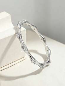 Jessie Jewelry 1pc Exquisite Elegant Cool Hip-Hop Punk Fashion 925 Silver Cubic Zirconia Full Circle Wave Design Ring For Women, Suitable For Dating, Party, Daily Wear, Charm Decoration Gift - Silver - View 4