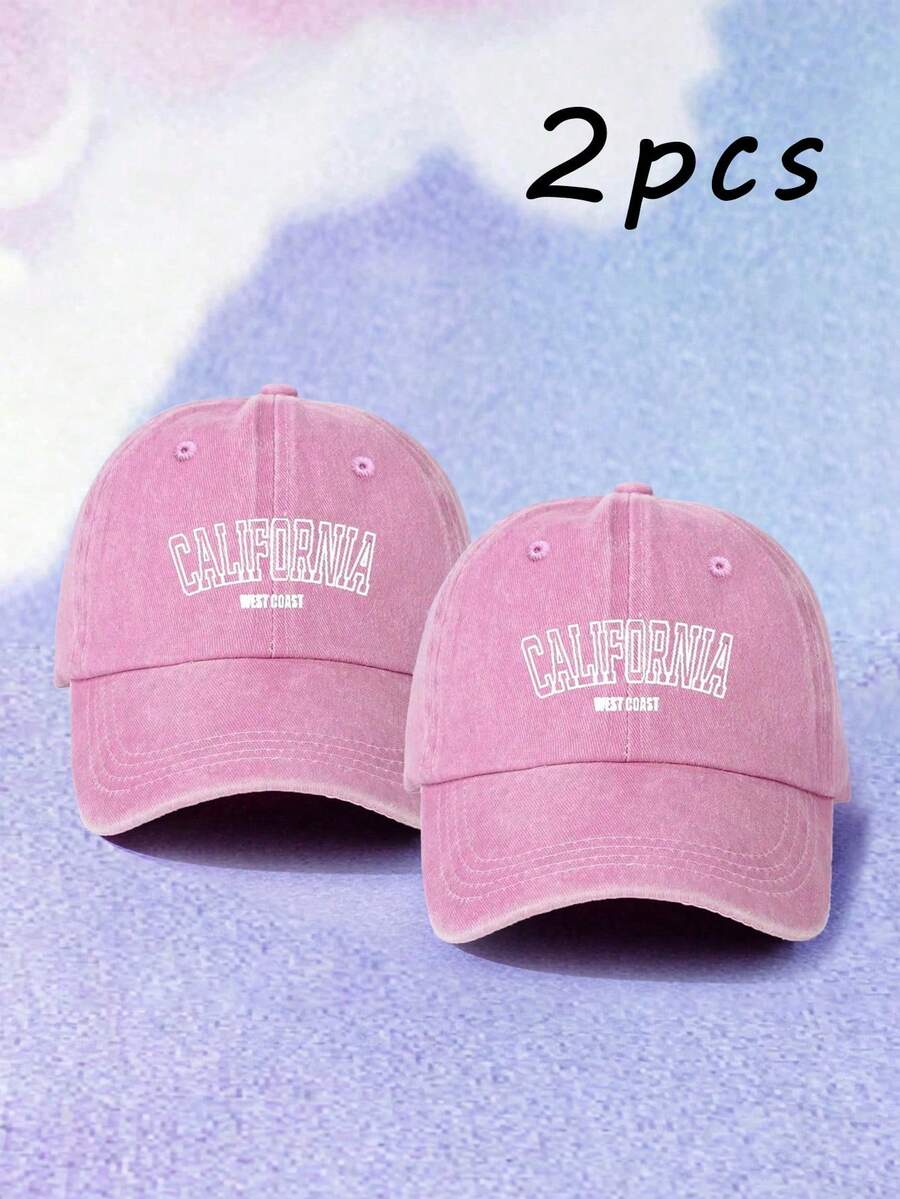 1/2pcs CALIFORNIA Washed Baseball Cap Couple Style Candy Color Hat Girls Fashion Sun Hat Men's Outdoor Casual Sun Protection Hat - Pink - View 1