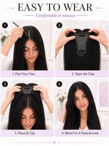 Women' 25.4 Cm Human Hair Wig Toppers With Hairpieces For Women To Cover Gray Hair, Adding Volume With A Lightweight And Seamless Design, Featuring A Middle Part, Hair Addition For Thinning Hair Natural Black #1B & Dark Brown #2 - Multicolor - View 9