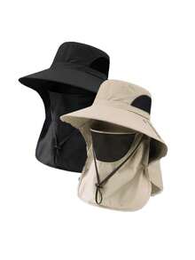 1pc Unisex Solid Color Sun Protection Hiking Outdoor Neck Guard Wide Brim Fishing Hiking Sun Hat Bucket Hat, Suitable For Daily Outings, Climbing, Vacation, Fishing Ski Masks - Multicolor - View 7
