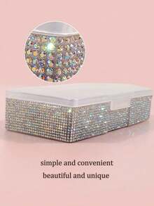 1pc Shiny Full Rhinestone Nail Art Storage Box, Nail Tool Storage Box, Suitable For Nail Files, Gel Pens, Nail File Storage Rack, Nail Brush Storage Box, Stationery Storage Box, Gel Nail Brush Sponge Storage Box - Multicolor - View 1