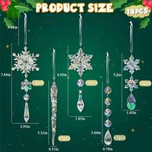 18件組聖誕雪花與冰柱聖誕樹吊飾，壓克力吊飾裝飾品 - 彩色 - 查看 6