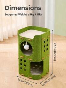3-Tier Felt Cat Condo Tower With Scratching Function And Hanging Ball Toy, Space-Saving Indoor Cat House With Cozy Hiding Spot And Top-Level Resting Bed, Suitable For Multiple Cats, Modern Green Pet Furniture - Multicolor - View 2