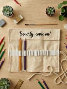 1Pc Personalized Custom Text Canvas Pencil Case Roll Organizer With 12/24 Slots For Colored Pencils & Brushes, Waterproof & Durable Art Pouch For School Office Travel, Stylish Stationery Storage For Artists Women, Perfect Creative Gift - Multicolor - View 4