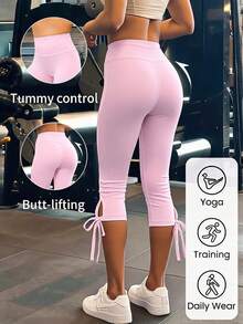 Women's Casual Daily Commute Solid Color 7/10 Length Pants - Pink - View 3