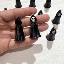6 piezas de dijes de resina 3D de Halloween, Segador, Zombie, Bruja, Adecuados para joyería hecha a mano, colgante, aretes, decoración de cadena, regalo creativo, collar, pulsera, dije de bolso, piezas de accesorios - Colgante de mago negro - Ver 7