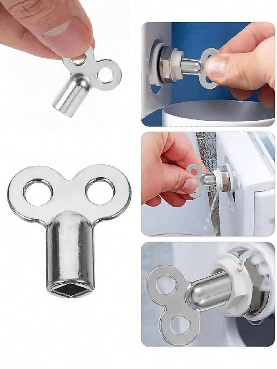 1/5件耐用鋅合金暖氣排氣鑰匙 | 適用於HVAC閥門 | 高品質，採用歐盟標準連接螺紋 | 管道維護、中性配合、通風鑰匙的理想選擇 - 銀色 - 查看 1