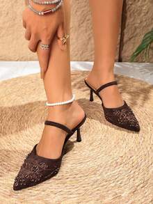 Women's Elegant Party Dress Stiletto Pointed Toe High Heel Sandals, Commute Date Evening Wear Slimming High Heel Sandals - Brown - View 6
