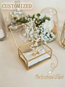 Personalized Gold Glass Ring Box, Vintage Wedding And Engagement Ring Box - Multicolor - View 2