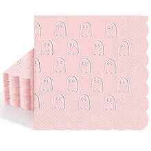 20/40/60pcs Halloween Ghost Embossed Cocktail Napkins, Pink Scalloped Edge Disposable Beverage Napkins, Birthday Party Baby Shower Table Decor - Ghost - View 1