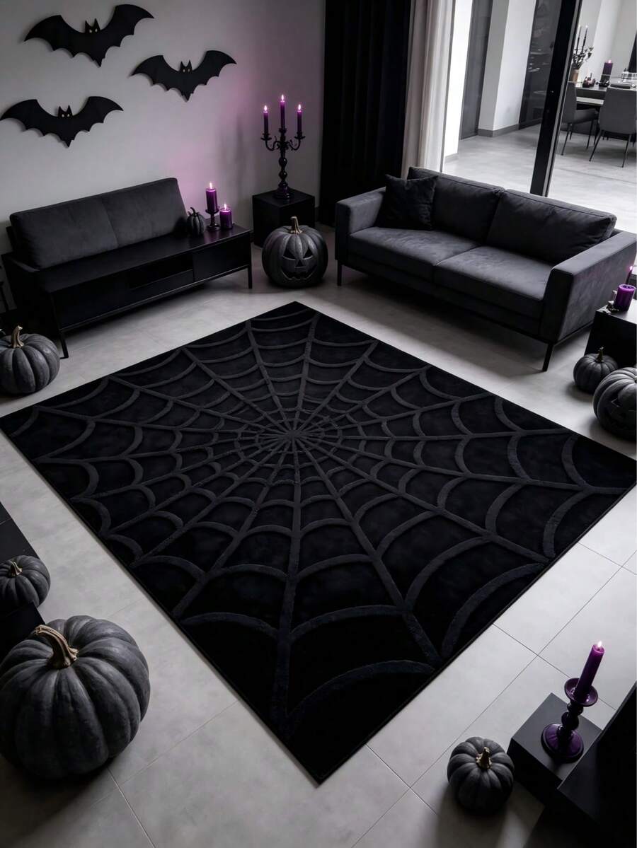 1pc Black Spider Web Pattern Doormat, Rug, Home Decor, Area Rug, Outdoor Mat, Bedroom Carpet, Washable Carpet, Halloween Gift - Multicolor - View 1