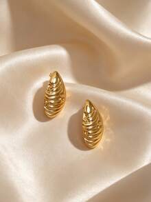 1 paire de boucles d'oreilles géométriques en acier inoxydable, boucles d'oreilles à tige dorées, de haute qualité, confortables à porter, simples et élégantes, boucles d'oreilles minimalistes haut de gamme à la mode, polyvalentes pour les déplacements et les occasions élégantes - Doré - Voir 4