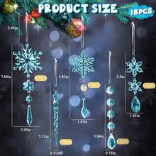 18件組聖誕雪花與冰柱聖誕樹吊飾，壓克力吊飾裝飾品 - 彩色 - 查看 3