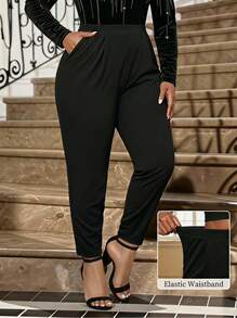 Fleurora Pantalones plisados de bolsillo diagonal talla grande - Negro - Ver 1