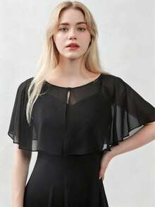 1pc Women's Minimalist Solid Color Scarf Shawl, Soft Chiffon Cape Accessory, Women's Clothing - Black - View 1