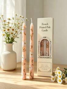 2/4pcs French Floral Print Long Taper Candles, Long Stem Candle Size 0.86*9.84 Inches, Create Warm Atmosphere, Suitable For Home Decor, Hotel Decor, Table Setting, Women's Gift, Birthday Gift - Candle - View 7