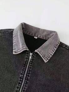 1pc Men's Frayed Hem Short Denim Jacket, Gothic "Opponent" Graphic Print Streetwear Style, 100% Cotton Fabric, Suitable For Men's Urban Punk Daily Wear - Black - View 5