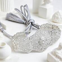 1pc Women Statement Wide Gold Color Waist Belt, Hollow Carved Metal Filigree With Rhinestone, Tassel Drawstring Waistband Accessory For Kaftan - Metal Belt - View 11