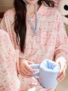 Gongdie 2 Pieces Snoopy Women Pajama Set,Spring Fall Soft Comfortable With Drop Shoulder Long Sleeve & Wide Leg Pants Loungewear - Pink - View 6