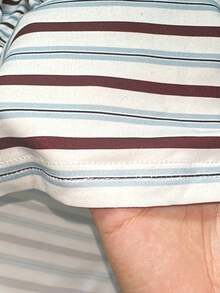 Women's Colorful Striped Long T-Shirt, Round Neck, Knit Fabric, Moderate Elasticity, Regular Length, Casual Top, All-Season Versatile Top White - White - View 11