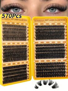 570片單簇接睫毛套組，包含30D+40D+50D+60D+80D+100D細簇睫毛，附睫毛膠、密封劑與鑷子，長度10-16mm，6款混裝 - 彩色 - 查看 9