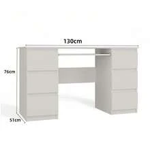 1 Piece Minimalist Double Chest Drawer Writing Desk, 130cm Wide Matte White Tabletop With Pull-Out Keyboard Tray, 3 Drawers On Both Sides Large Storage Space, For Bedroom Study Office, Computer Table, Makeup Vanity, Student Workbench - meja - View 2