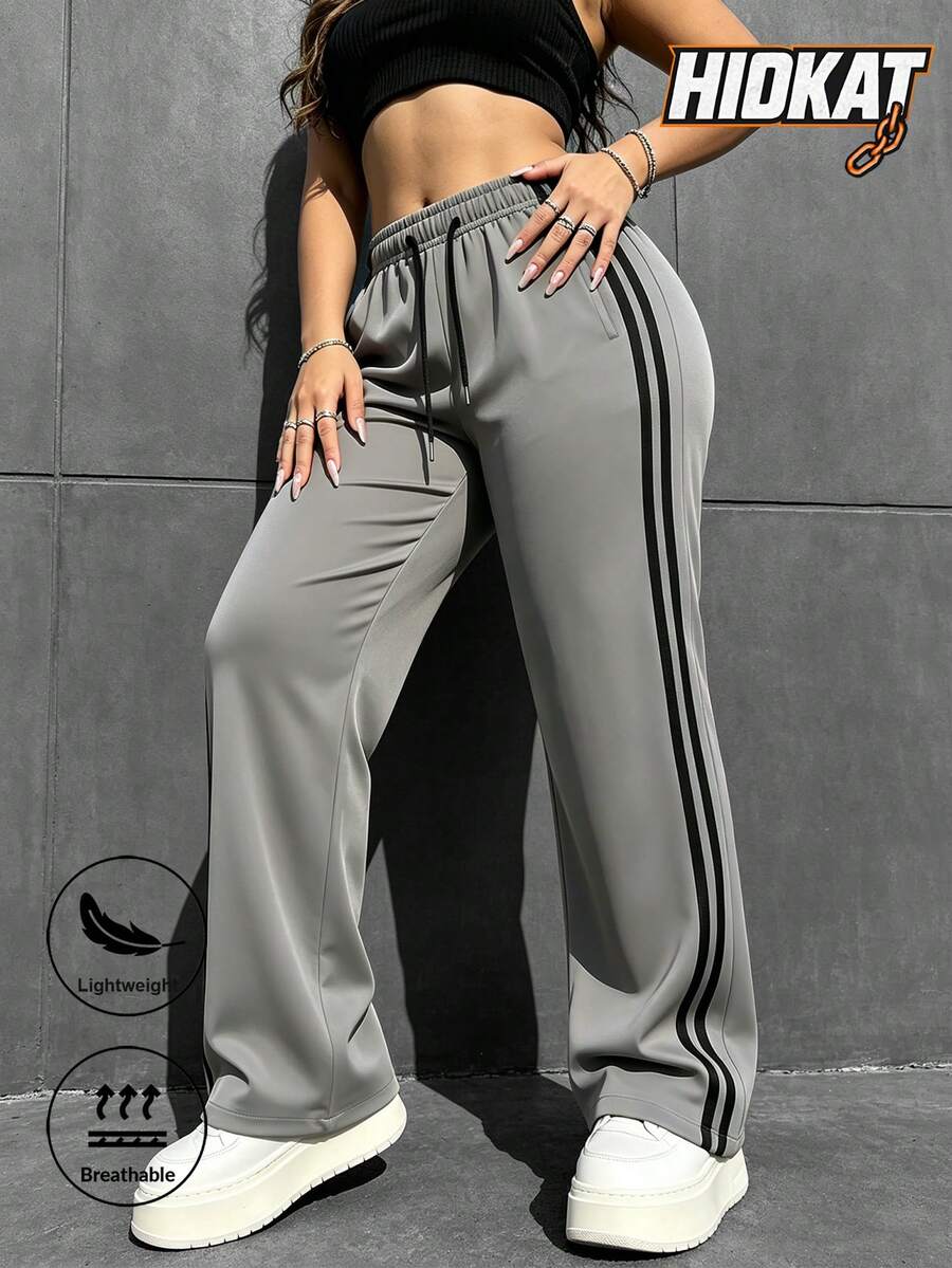 Hidkat Women's Lightweight Long Pants With Drawstring Waist, Solid Color, Suitable For Daily Wear, Casual Activities, American Retro Gym - Grey - View 1