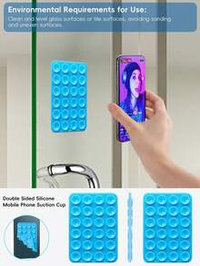 Double-Sided Suction Cup Phone Holder, 24 Suction Cups Per Side, Detachable, Waterproof, 360° Rotation, Suitable For Smooth Surfaces Like Bathroom Walls, Glass Mirrors, Vanity Tables, Not For Rough Walls, Compatible With All Smartphones And Tablets, Android And IOS, Great Gift For Family And Friends, Phone Accessory - Multicolor - View 10