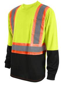 5-PACK Men's High Visibility Reflective Long Sleeve Work Shirt Class 2 Color Block-Inspired Construction Top With Chest Pocket - Yellow - View 6