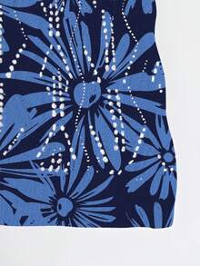 ASHKATIA Blue Floral Print, Bohemian Vintage Style, Summer Beach Vacation, Plus Size Women Kaftan, Boat Neck 3/4 Sleeve - Multicolor - View 8