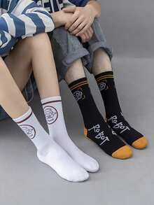 1/5 Pairs Men Robot Cartoon Print Crew Socks, Multi Color Novelty Graphic Casual Streetwear Socks - Multicolor - View 6