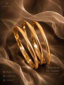 3pcs/6pcs Women's 18K Gold Vacuum Plated Stainless Steel Minimalist Luxury Plain Round Tube Stackable Bracelet Set, Old Money Style Vintage Elegant Daily Commute Office Party Date Beach Vacation Gift - Gold - View 8