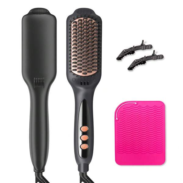 LANDOT Ionic Straightening Brush, 12 Temperature Settings, LCD Display, 30s Fast Heating, 60min Auto Shut-Off, Anti-Scald Ceramic Straightening Brush, Suitable For Home And Salon