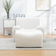 Fauteuil en chenille avec repose-pieds, emballé sous vide avec un rembourrage en mousse haute élasticité 30D, sans montage, idéal pour les salons et les petits espaces - Ivoire - Blanc ivoire - Voir 5