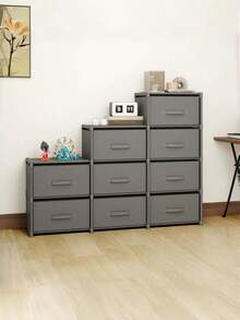 1pc Minimalist Multi-Color Fabric Drawer Cabinet, Black/Grey/White Freestanding Stackable Bedside Storage Rack, Metal Frame Space-Saving Vanity Cabinet, Suitable For Dorm, Apartment And Bedroom, Back To School And Moving Essentials, Laundry Room And Home Daily Storage - Multicolor - View 3