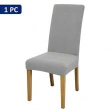 1 PIEZA/4 PIEZAS/6 PIEZAS Fundas de silla de unicolor con jacquard, fundas de silla de comedor elásticas y desmontables, adecuadas para comedor, sala de estar, decoración del hogar - Gris Claro - Ver 10
