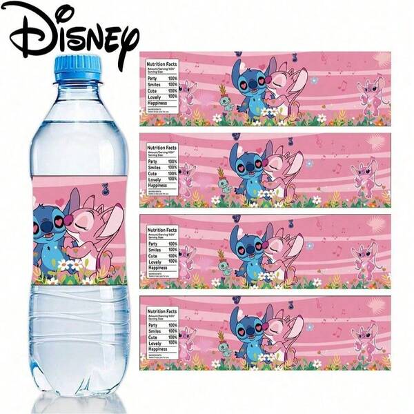 Hasbro New Stitch Theme Pink Water Bottle Stickers Birthday Party Decoration Supplies Birthday Party Stickers