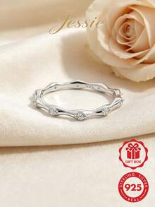 Jessie Jewelry 1pc Exquisite Elegant Cool Hip-Hop Punk Fashion 925 Silver Cubic Zirconia Full Circle Wave Design Ring For Women, Suitable For Dating, Party, Daily Wear, Charm Decoration Gift - Silver - View 2