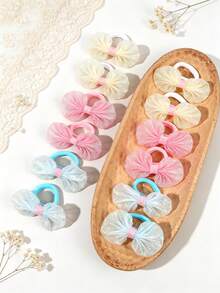 12 Stücke/2 Stücke süße Fischschwanz-Haargummi, bunte Glitzer-Tüll-Haargummis, Pferdeschwanz, Bubble-Zopf, Haaraccessoires Geschenke für Mädchen und Teenager, Schulkleidung - Verschiedenfarbig - Übersicht 6