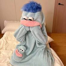 1pc/6 Styles: White, Purple, Yellow, Green One-Piece Pajamas, Premium Loungewear, Suitable For Cosplay, Unisex One-Piece Pajama Set, Cute And Funny Cartoon Big Mouth Monster Thick Coral Fleece Loungewear, Couple Pajamas, Cartoon Pajamas - Multicolor - View 24