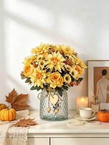 1pc Artificial Dahlia - Realistic Artificial Flower Bouquet, Suitable For Christmas, Wedding, Valentine's Day Decoration And Home Decor, Autumn Decoration, Halloween, Gift - Yellow - View 7