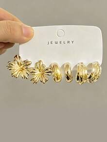 6-24 Stücke modisches elegantes Meeresleben-Serie Ohrring-Set, geometrisches Multi-Gold-Metall-Ohrring-Set, Damen-Mode-Ohrring-Set, für den täglichen Gebrauch, nicht verblassendes, hypoallergenes vergoldetes Ohrring-Set - Gold - Übersicht 7