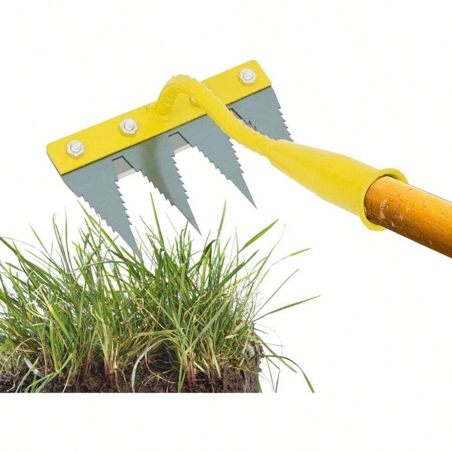 除草レーキ | 頑丈 整地 除去 ツール | ハンドウィーダー 手動除草器 片手操作可能 用ハンドツール | 花壇、庭、畑、温室、苗床、果樹園、芝生、ガーデニングに - 4本の歯 - View 1