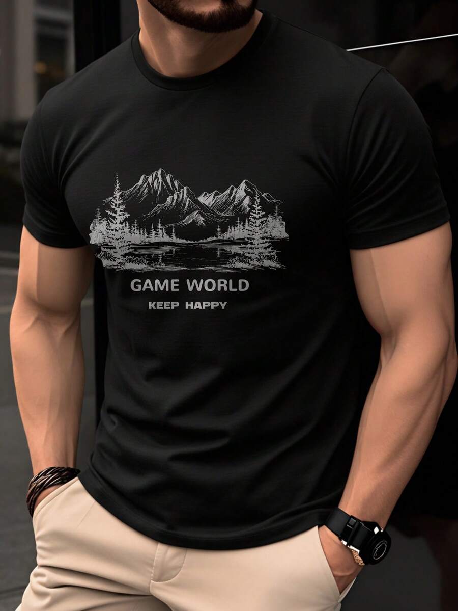 Christmas100% Cotton Men's-Shirt, Summer Short Sleeve Thin Round Neck Top, Fashion Versatile Breathable Comfortable,Hot Item