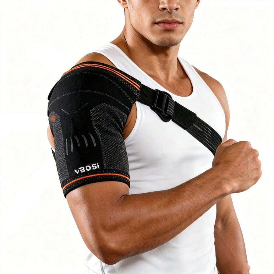 1pc Adjustable Shoulder Support Brace, Unisex, Compression Sleeve With Removable Silicone Pad, Suitable For Running - Multicolor - View 1