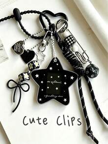 1pc Cute Star Shaped Bag Charm, Idol Fan Storage Backpack Pendant - Black - View 1